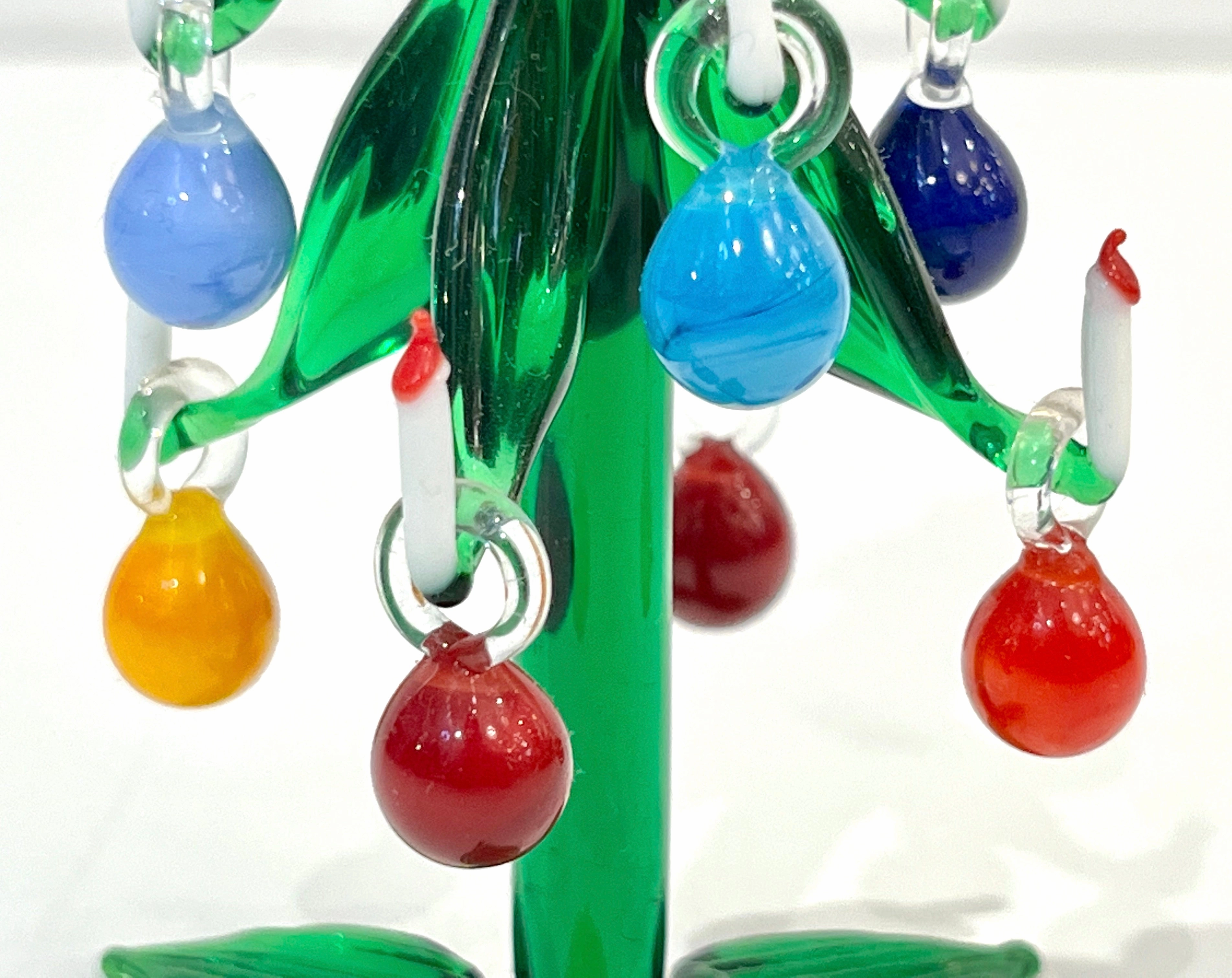 Contemporary Italian Green Murano Glass Christmas Tree Sculpture with ornaments