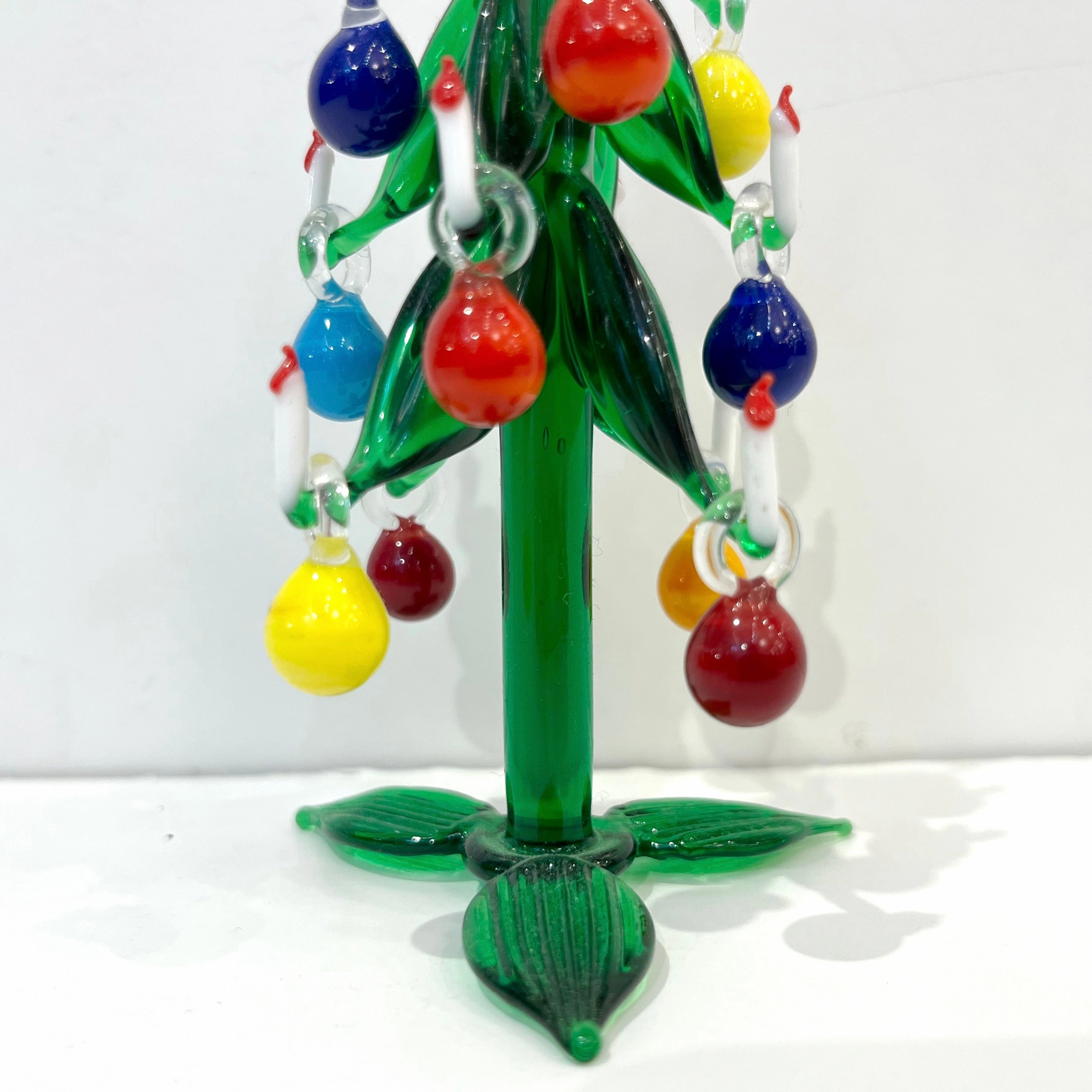 Contemporary Italian Green Murano Glass Christmas Tree Sculpture with ornaments