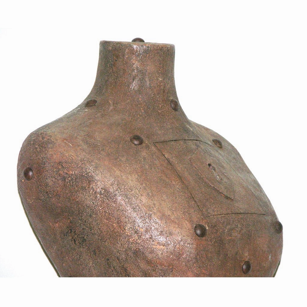 Contemporary Italian Sculpture of a Modern Bust in Brown Terracotta with Keyholes