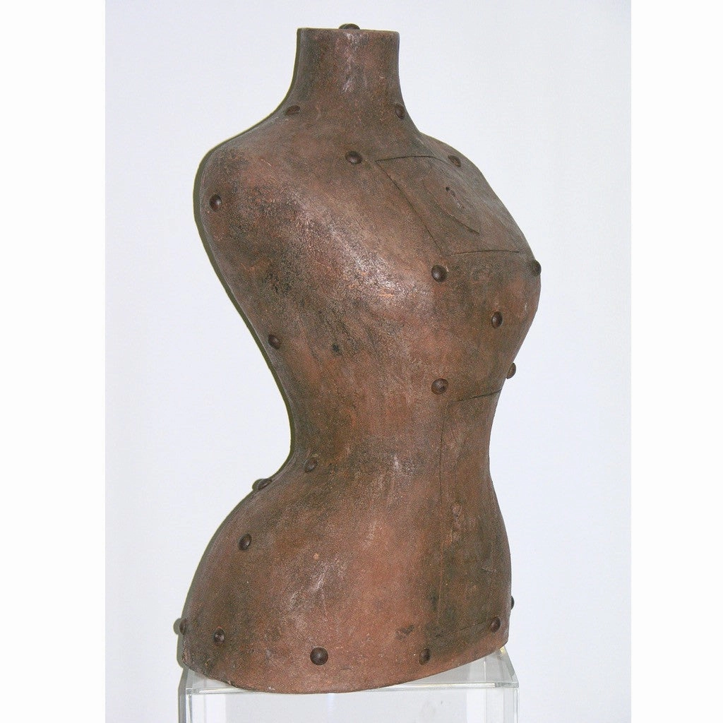 Contemporary Italian Sculpture of a Modern Bust in Brown Terracotta with Keyholes