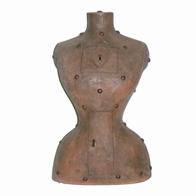 Contemporary Italian Sculpture of a Modern Bust in Brown Terracotta with Keyholes 