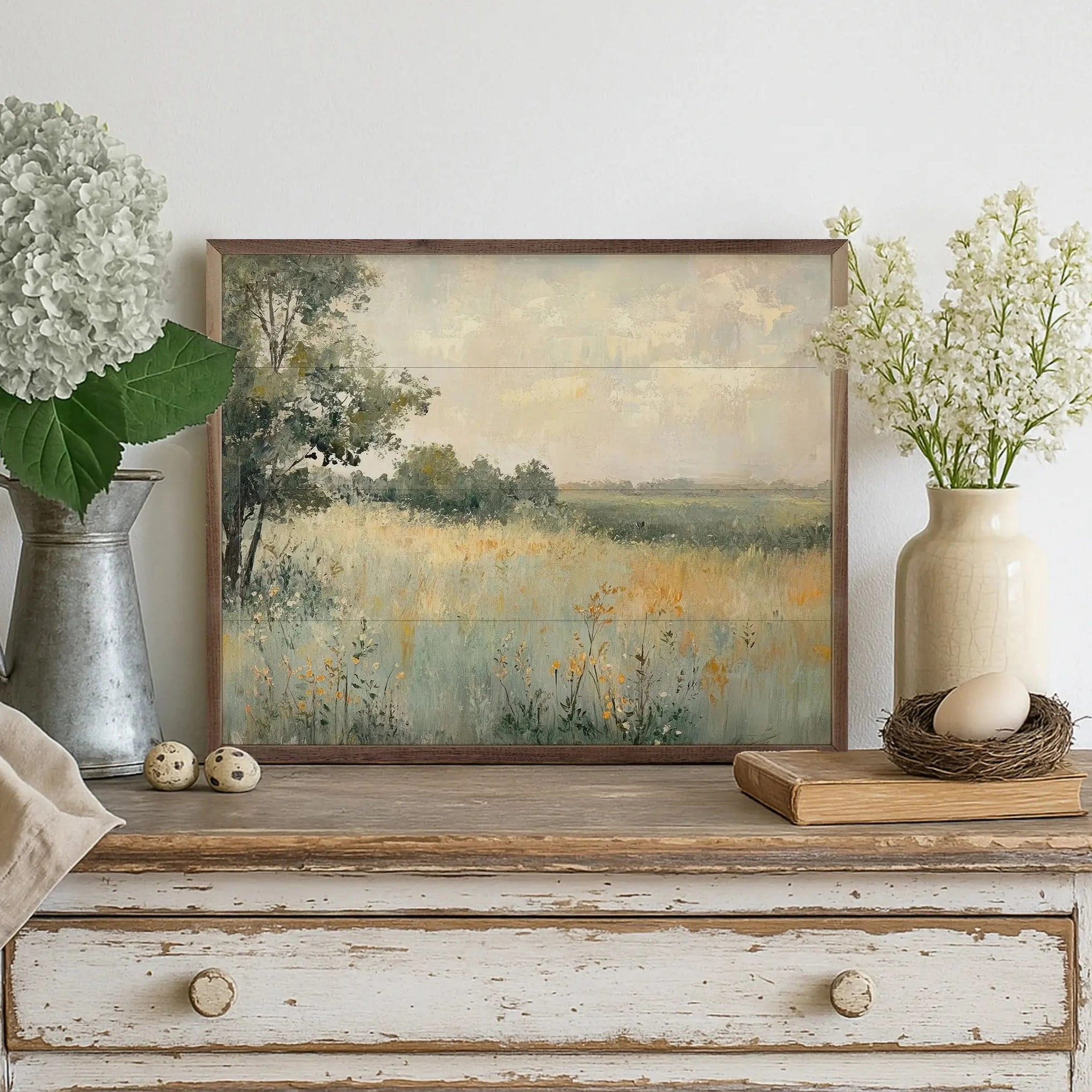 Country Wildflower Landscape Wood Framed Print 