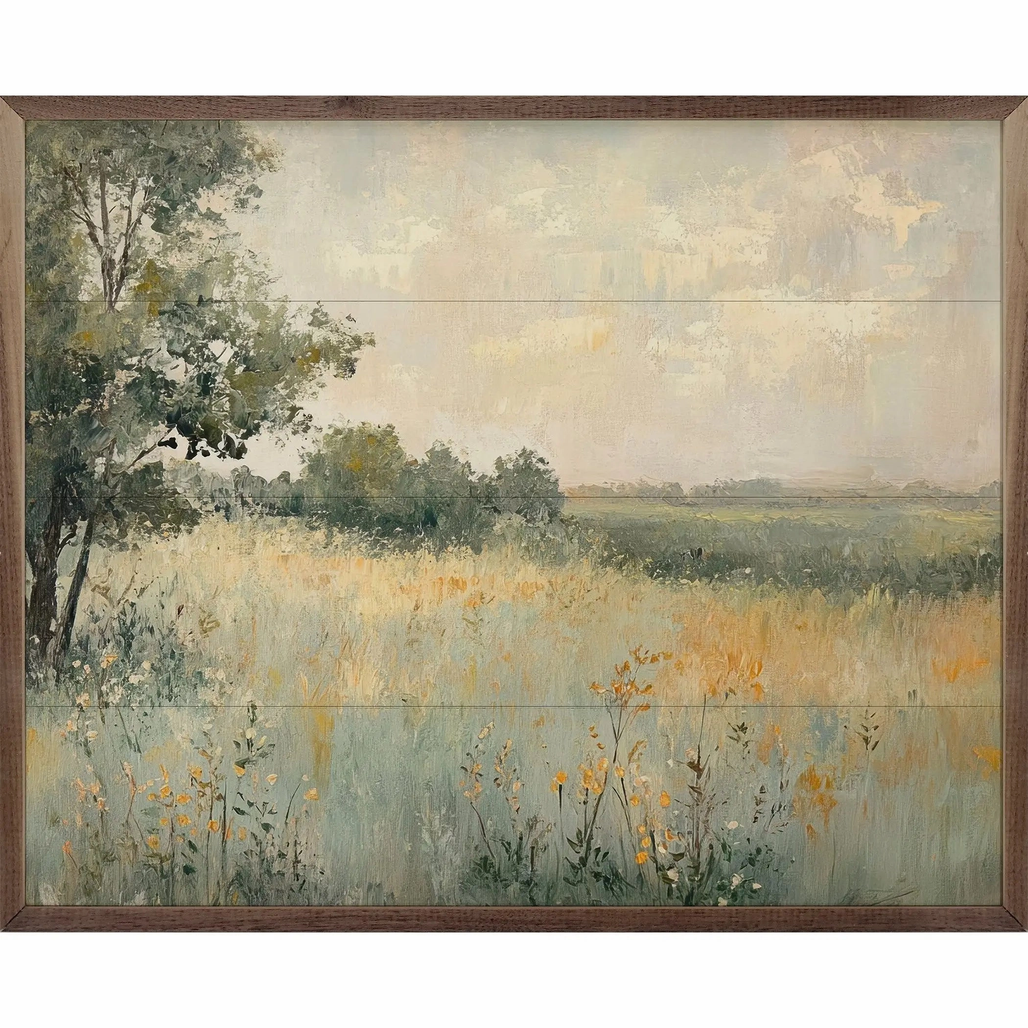 Country Wildflower Landscape Wood Framed Print