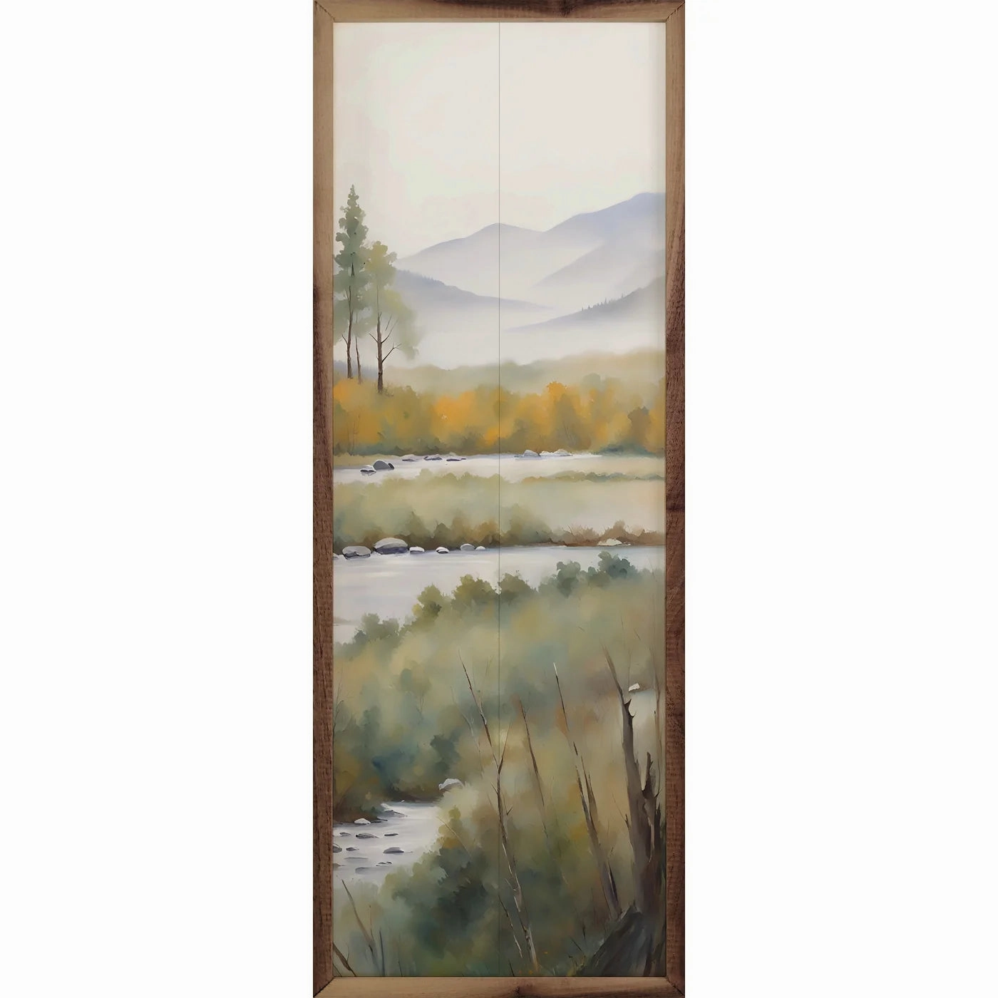 Creek With Tall Trees Wood Framed Print 