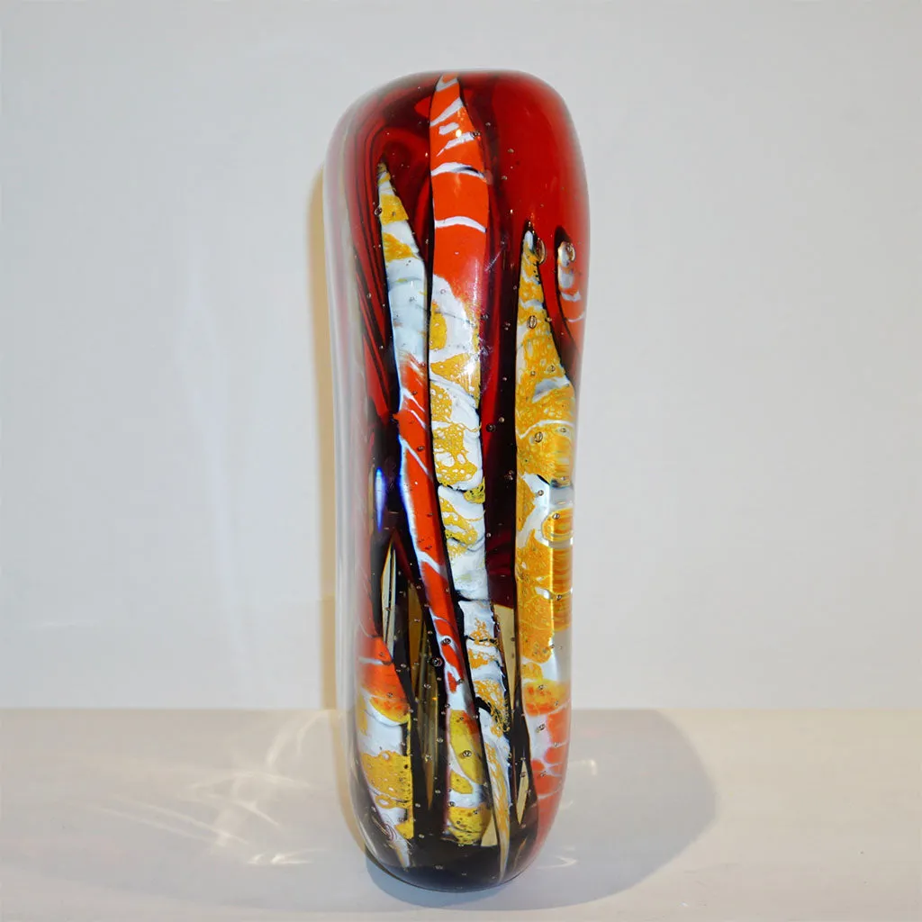 Cristian Onesto 2000s Crystal Black Red Cream White Murano Glass Organic Vase