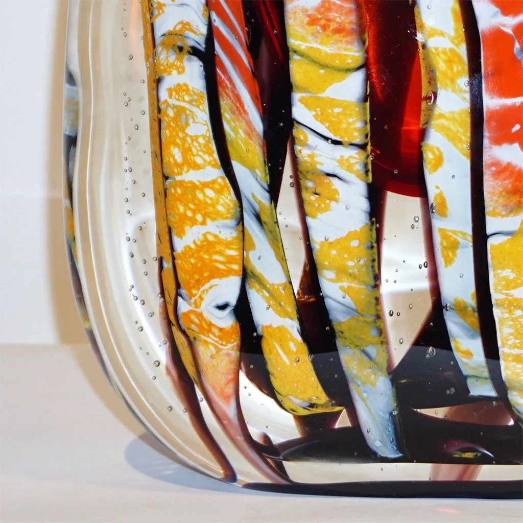 Cristian Onesto 2000s Crystal Black Red Cream White Murano Glass Organic Vase