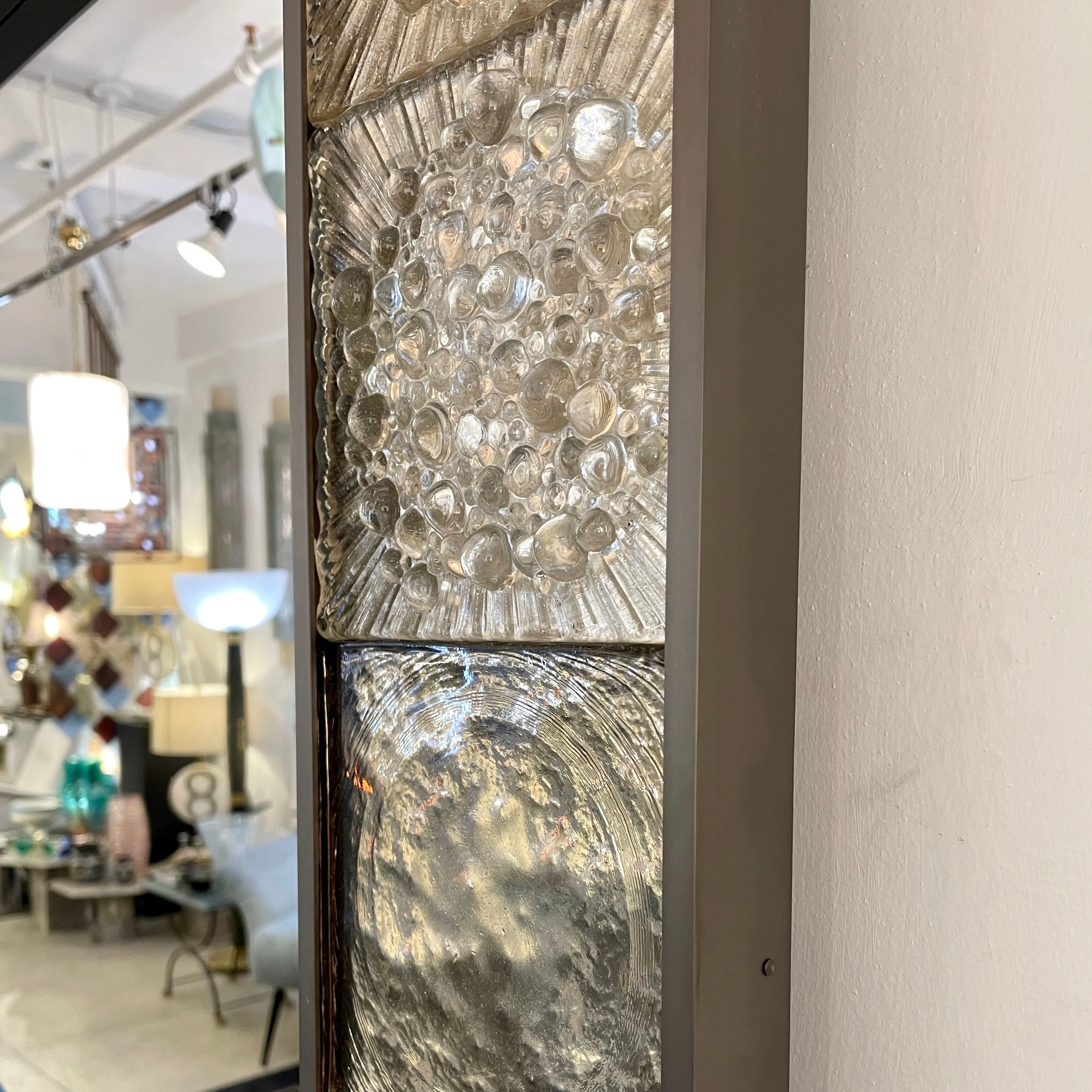 Customizable Italian Smoked Silver Murano Glass Geometric Gun Metal Tile Mirror