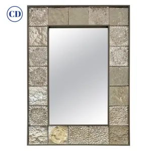 Customizable Italian Smoked Silver Murano Glass Geometric Gun Metal Tile Mirror 