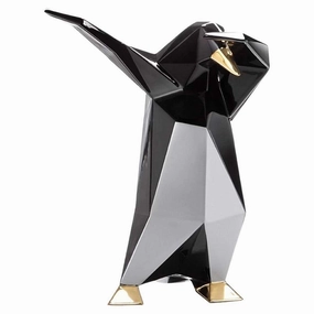 Dab Penguin - Sculpture Glossy Black / White And Gold 