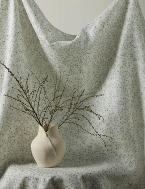 Dainty Leaves Linen Fabric by Rylee   Cru 