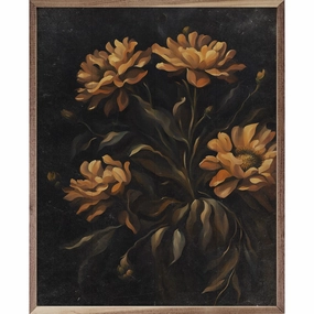 Dark Orange Florals Wood Framed Print 
