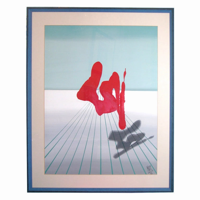 Dated 1980 Abstract Gouache Painting by Italian Designer Luciano Mattioli 
