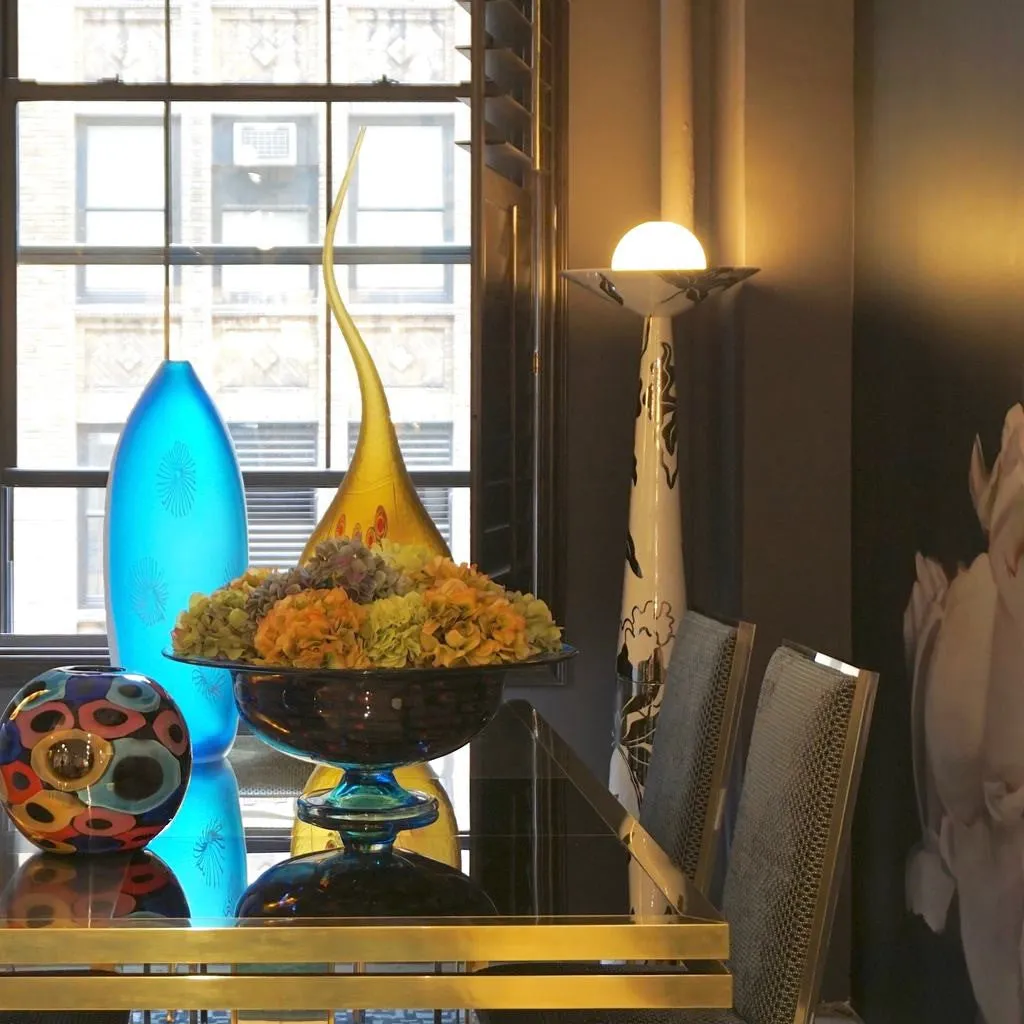 Davide Dona Aqua Blue and White Textured Murano Glass Grand Vase