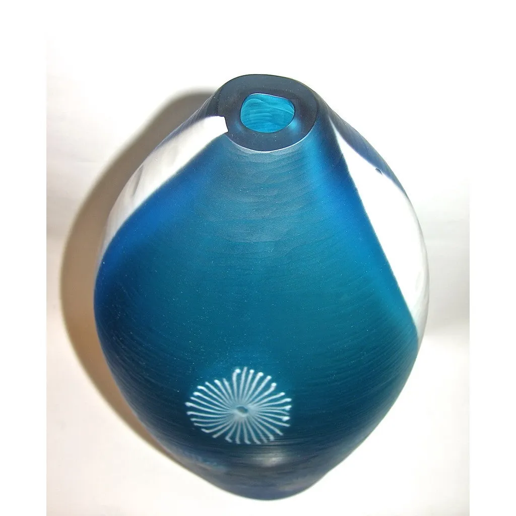 Davide Dona Aqua Blue and White Textured Murano Glass Grand Vase