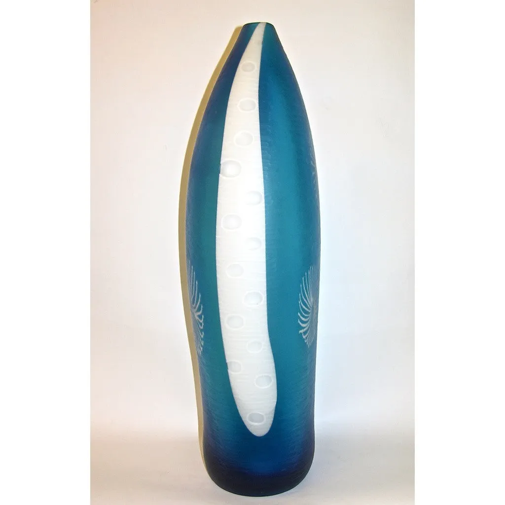 Davide Dona Aqua Blue and White Textured Murano Glass Grand Vase