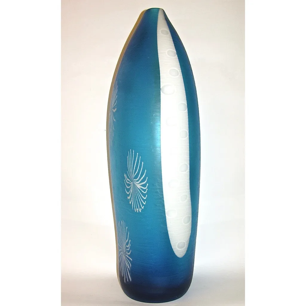 Davide Dona Aqua Blue and White Textured Murano Glass Grand Vase