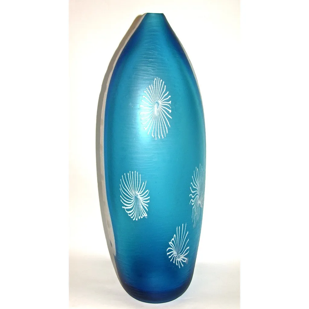 Davide Dona Aqua Blue and White Textured Murano Glass Grand Vase