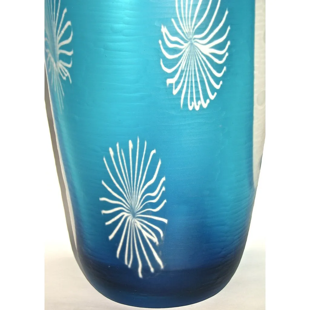 Davide Dona Aqua Blue and White Textured Murano Glass Grand Vase