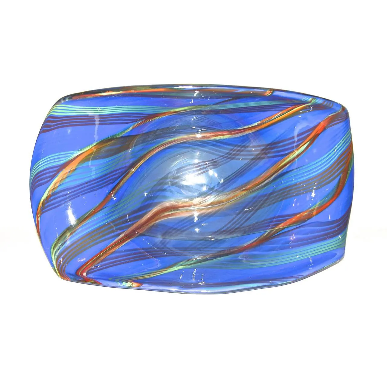Davide Dona Blown Murano Glass Vase in Blue with Colored Murrine