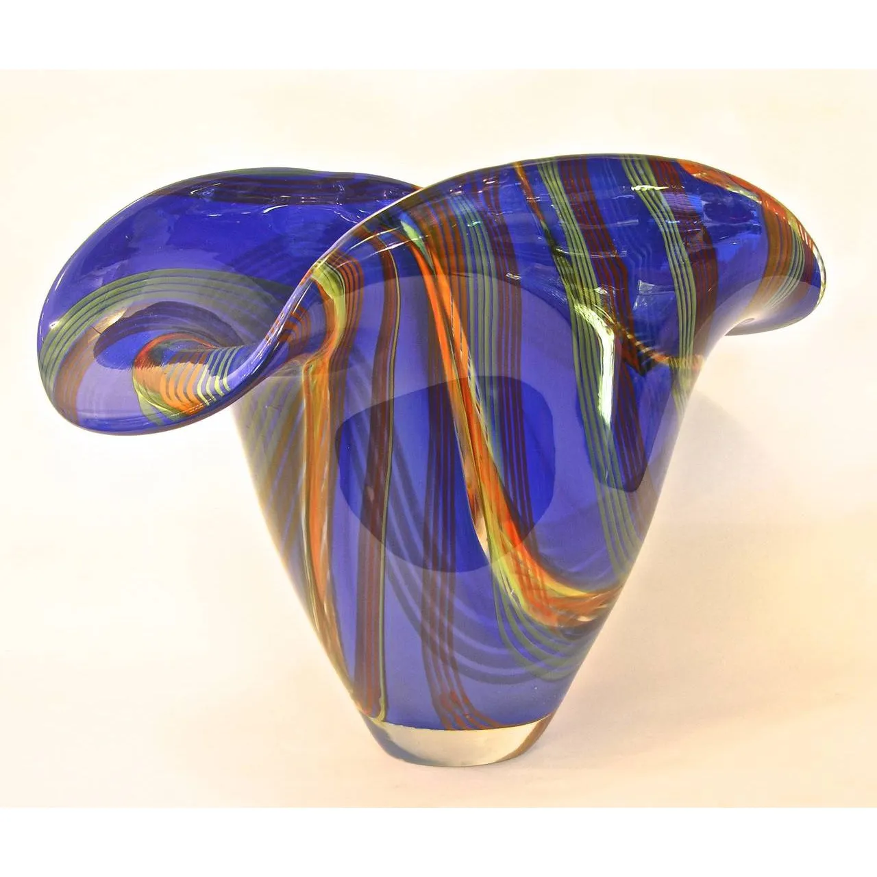 Davide Dona Blown Murano Glass Vase in Blue with Colored Murrine