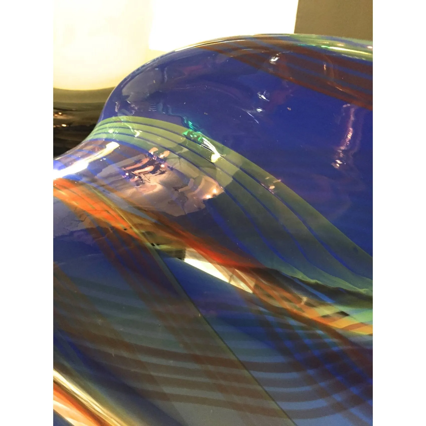 Davide Dona Blown Murano Glass Vase in Blue with Colored Murrine