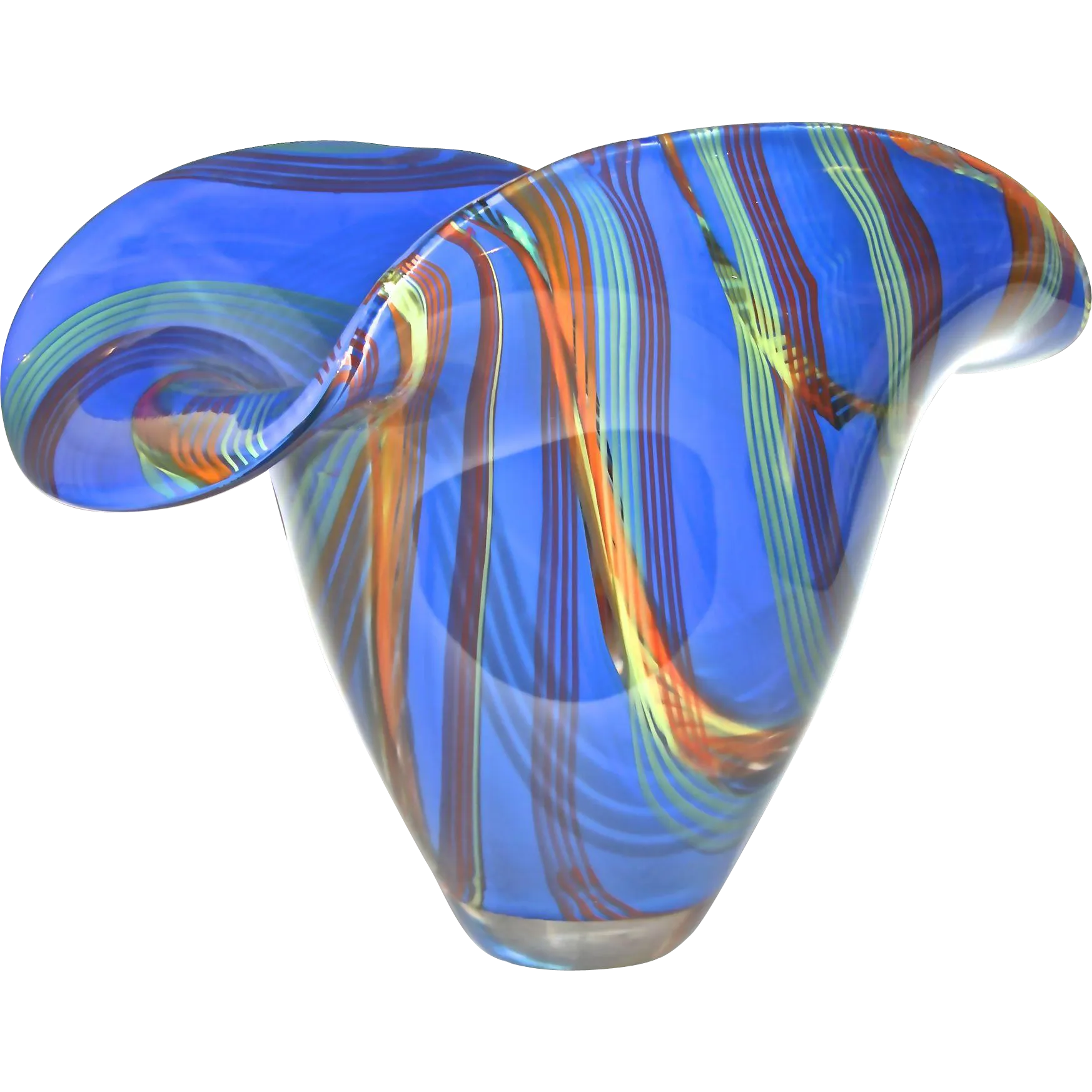 Davide Dona Blown Murano Glass Vase in Blue with Colored Murrine 