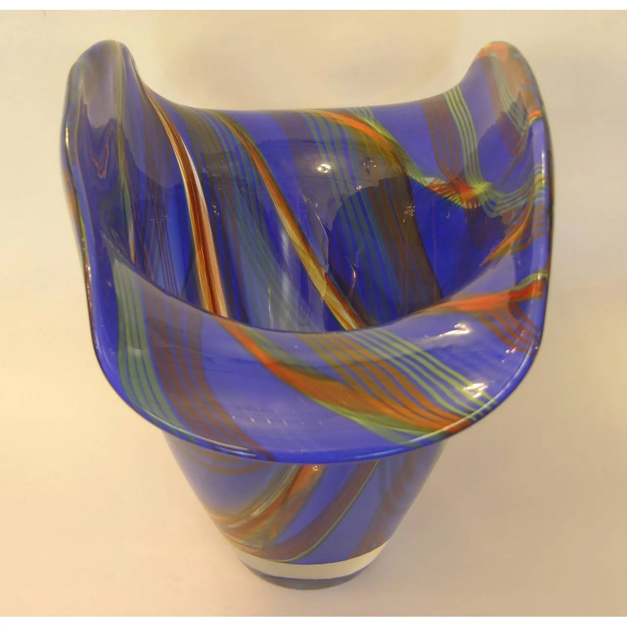 Davide Dona Blown Murano Glass Vase in Blue with Colored Murrine