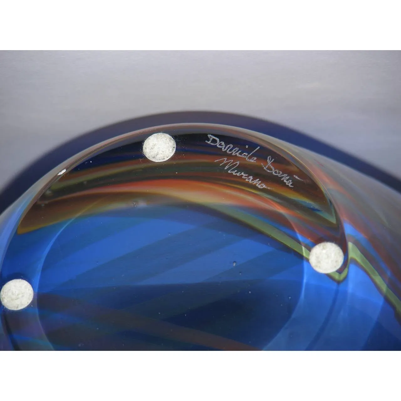 Davide Dona Blown Murano Glass Vase in Blue with Colored Murrine