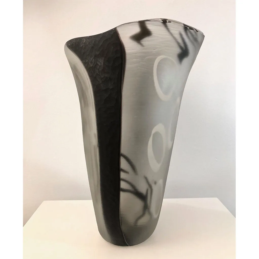 Davide Dona Modern Black White and Crystal Clear Murano Glass Sculptural Vase