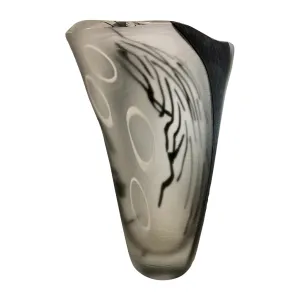 Davide Dona Modern Black White and Crystal Clear Murano Glass Sculptural Vase 