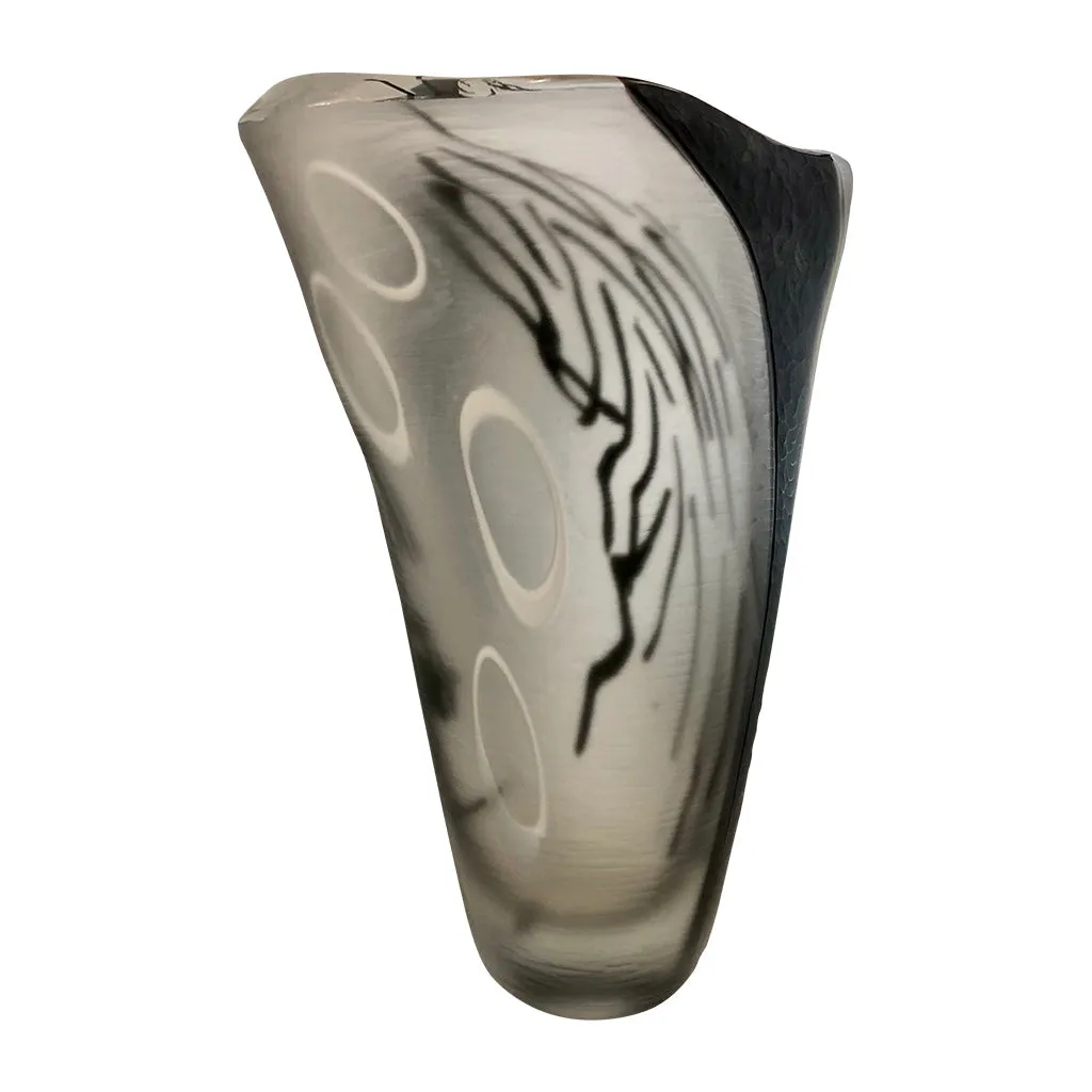 Davide Dona Modern Black White and Crystal Clear Murano Glass Sculptural Vase 