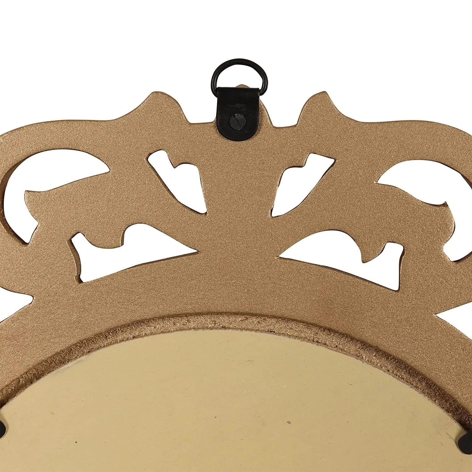Decorative & Hand Crafted Wooden Mirror in Rich Gold Finish ( 14x14 x1), Round, Wall mounting, Framed