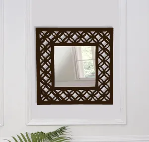 Decorative & Hand Crafted Wooden Wall Mirror in Walnut Finish ( 45 x 45 cm) 