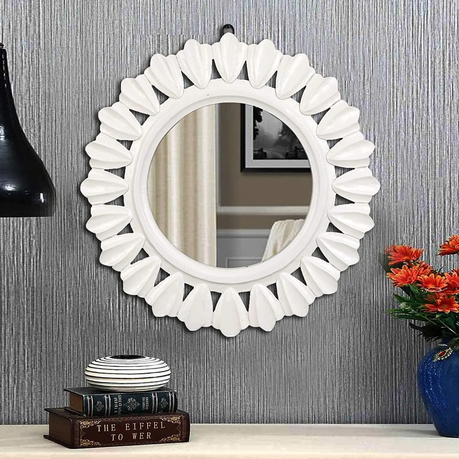 Decorative and Hand Crafted Wooden Wall Mirror in Duco White Finish - 20 x 20"