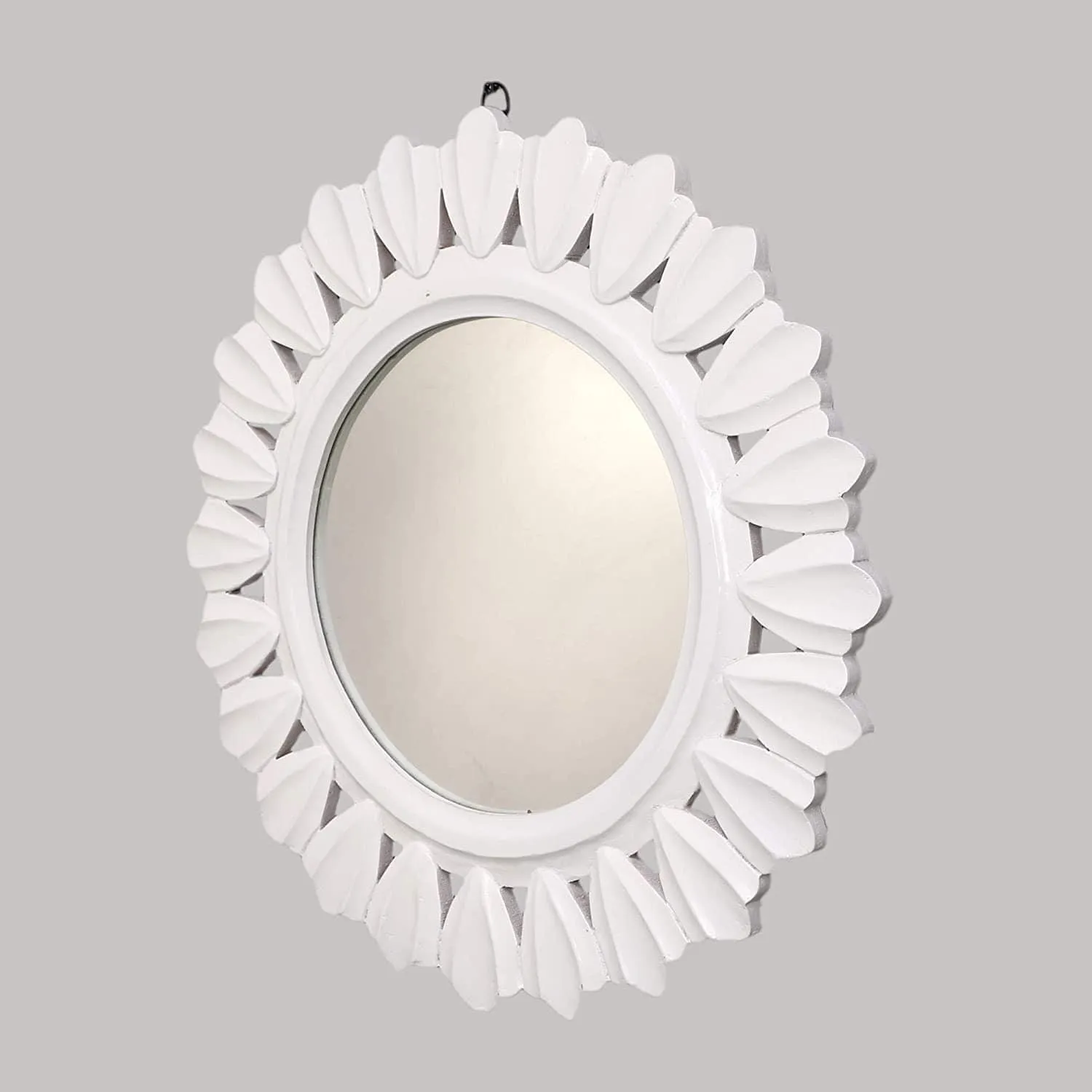 Decorative and Hand Crafted Wooden Wall Mirror in Duco White Finish - 20 x 20"