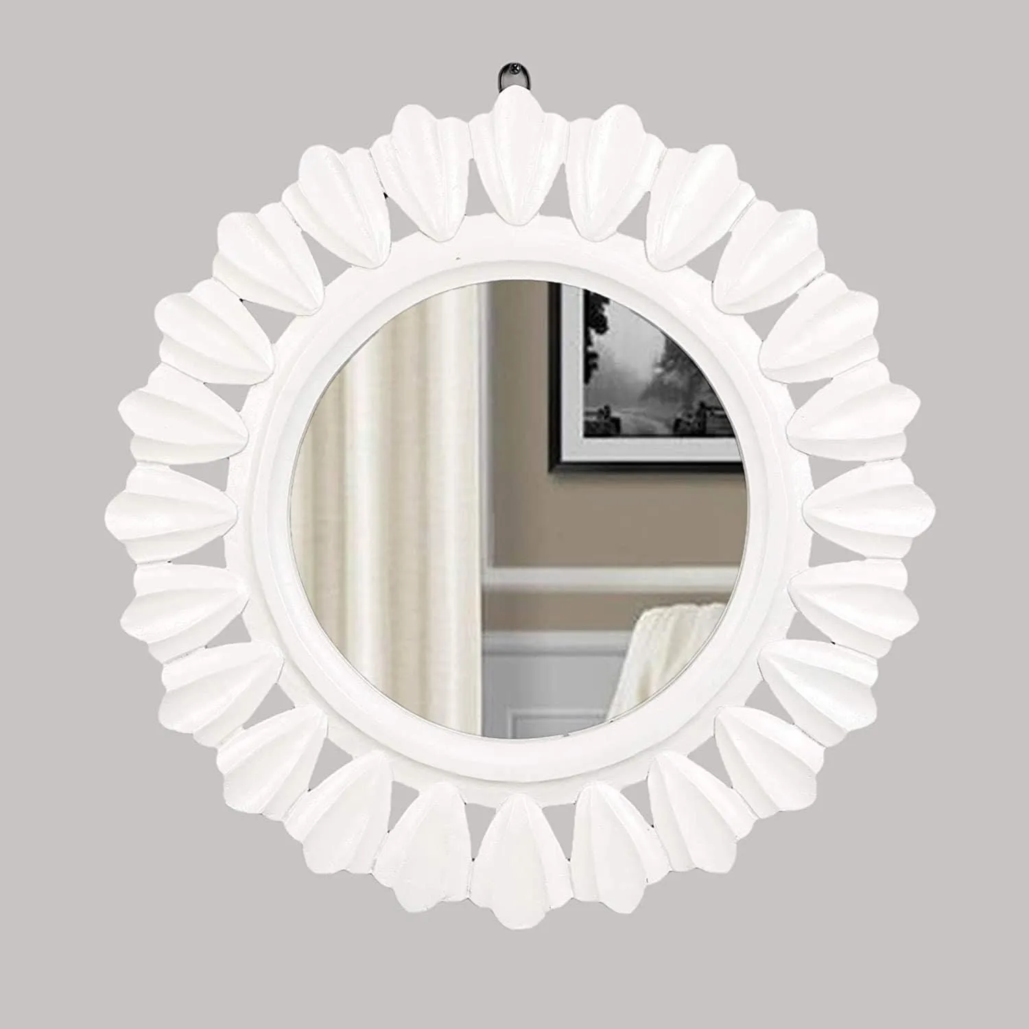 Decorative and Hand Crafted Wooden Wall Mirror in Duco White Finish - 20 x 20"