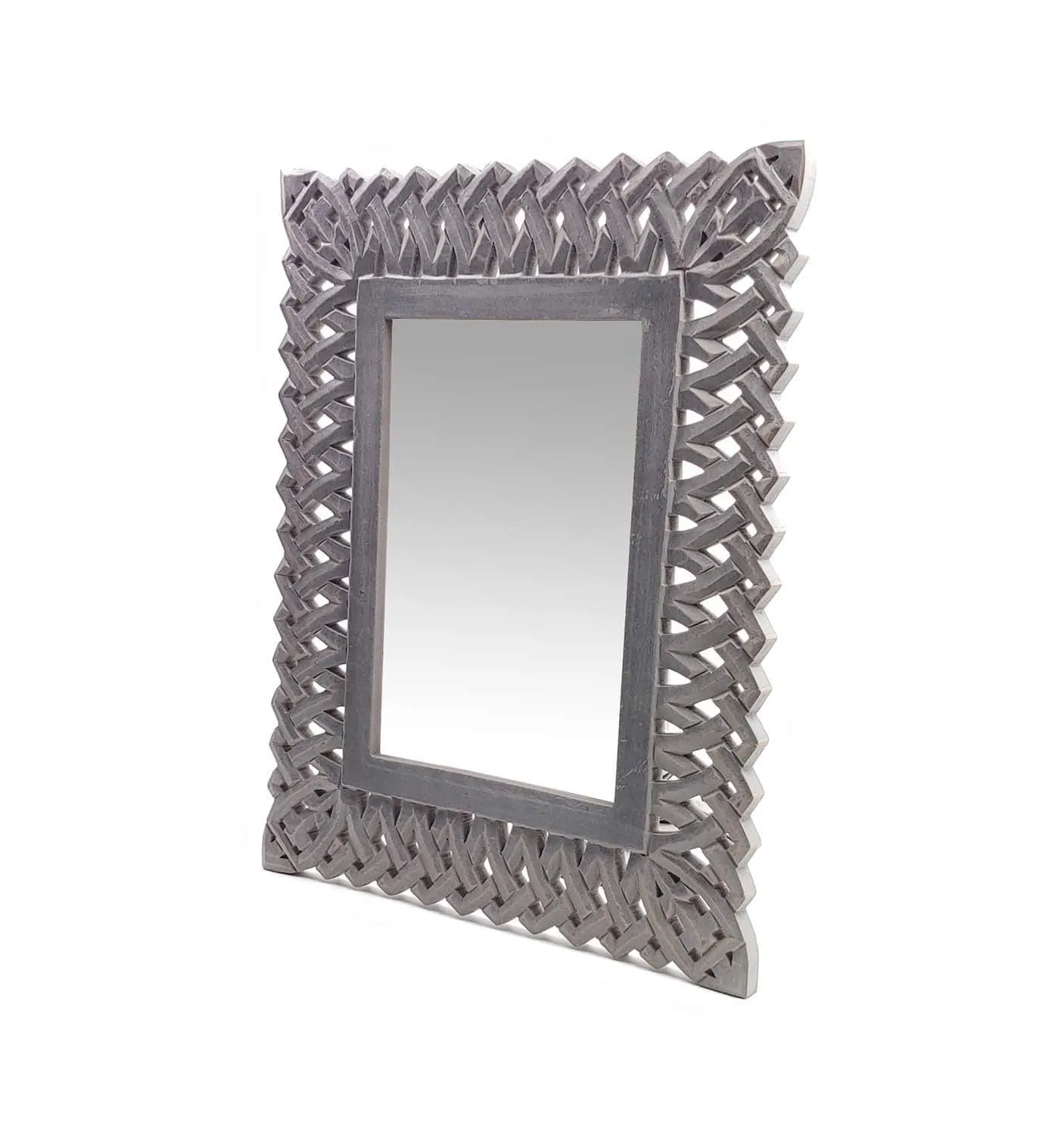Decorative Hand Crafted Engineered Wooden Wall Mount Mirror Frame in Distressed Grey Finish - 20x16 Inch