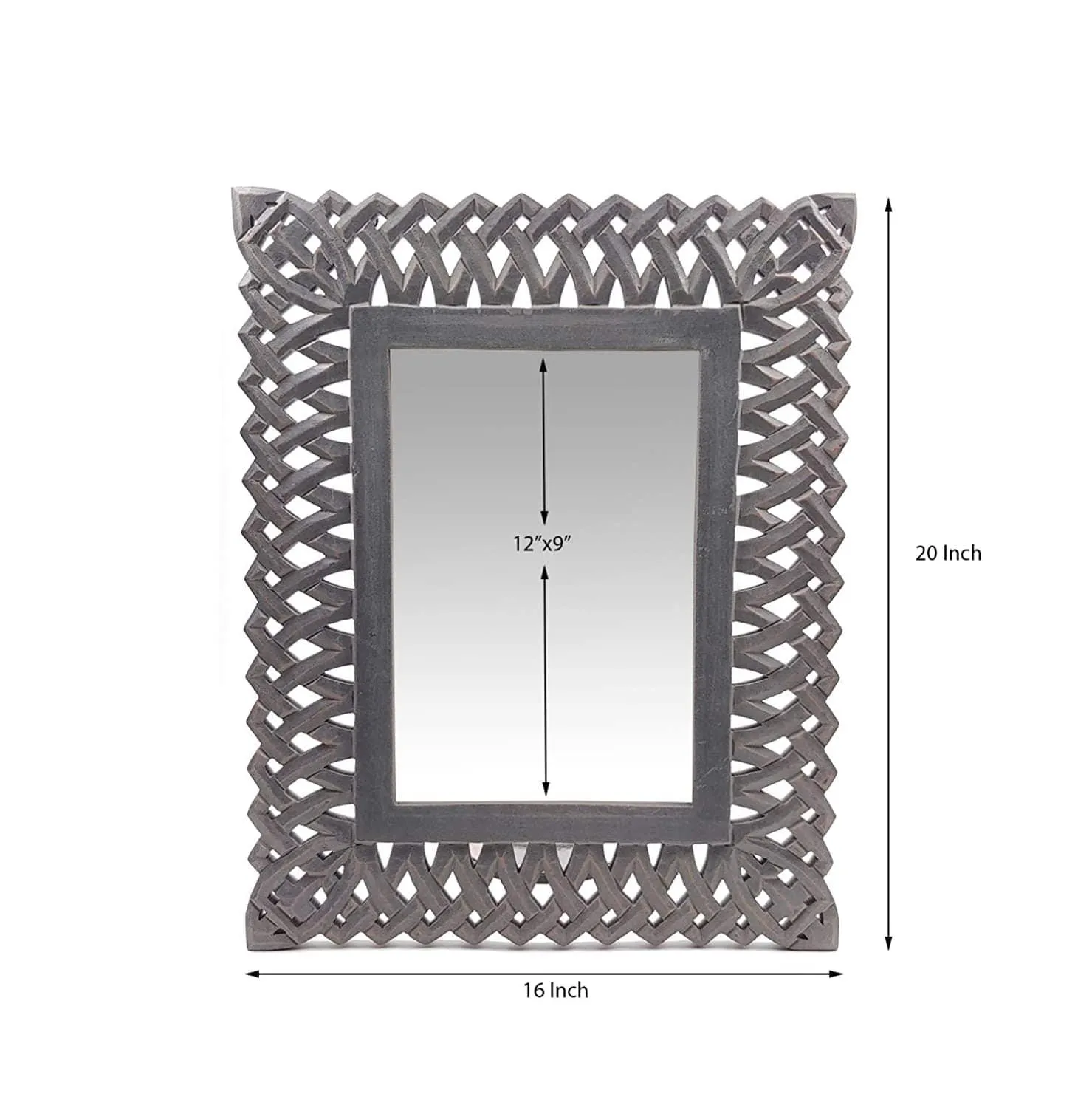 Decorative Hand Crafted Engineered Wooden Wall Mount Mirror Frame in Distressed Grey Finish - 20x16 Inch