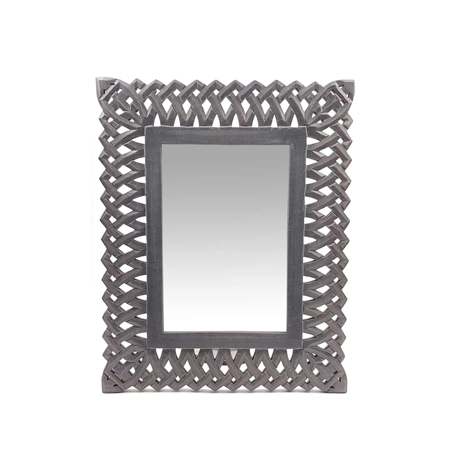 Decorative Hand Crafted Engineered Wooden Wall Mount Mirror Frame in Distressed Grey Finish - 20x16 Inch