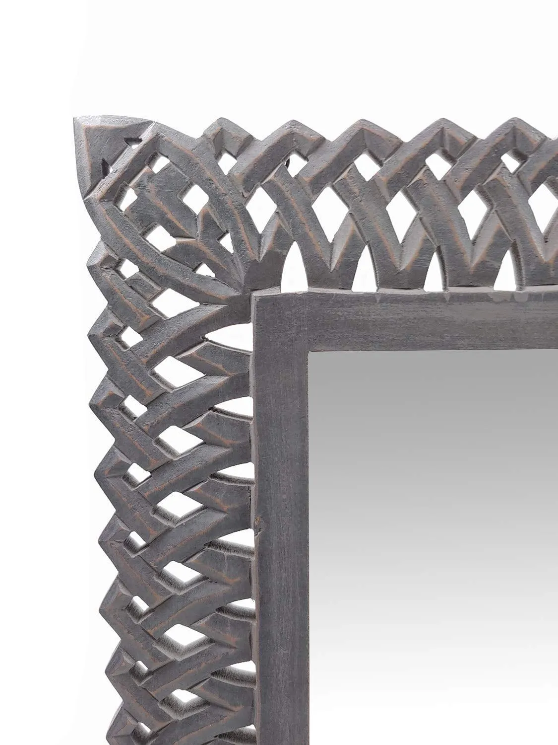 Decorative Hand Crafted Engineered Wooden Wall Mount Mirror Frame in Distressed Grey Finish - 20x16 Inch