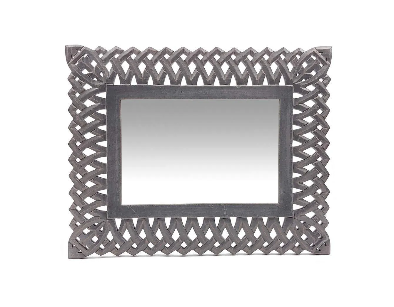 Decorative Hand Crafted Engineered Wooden Wall Mount Mirror Frame in Distressed Grey Finish - 20x16 Inch
