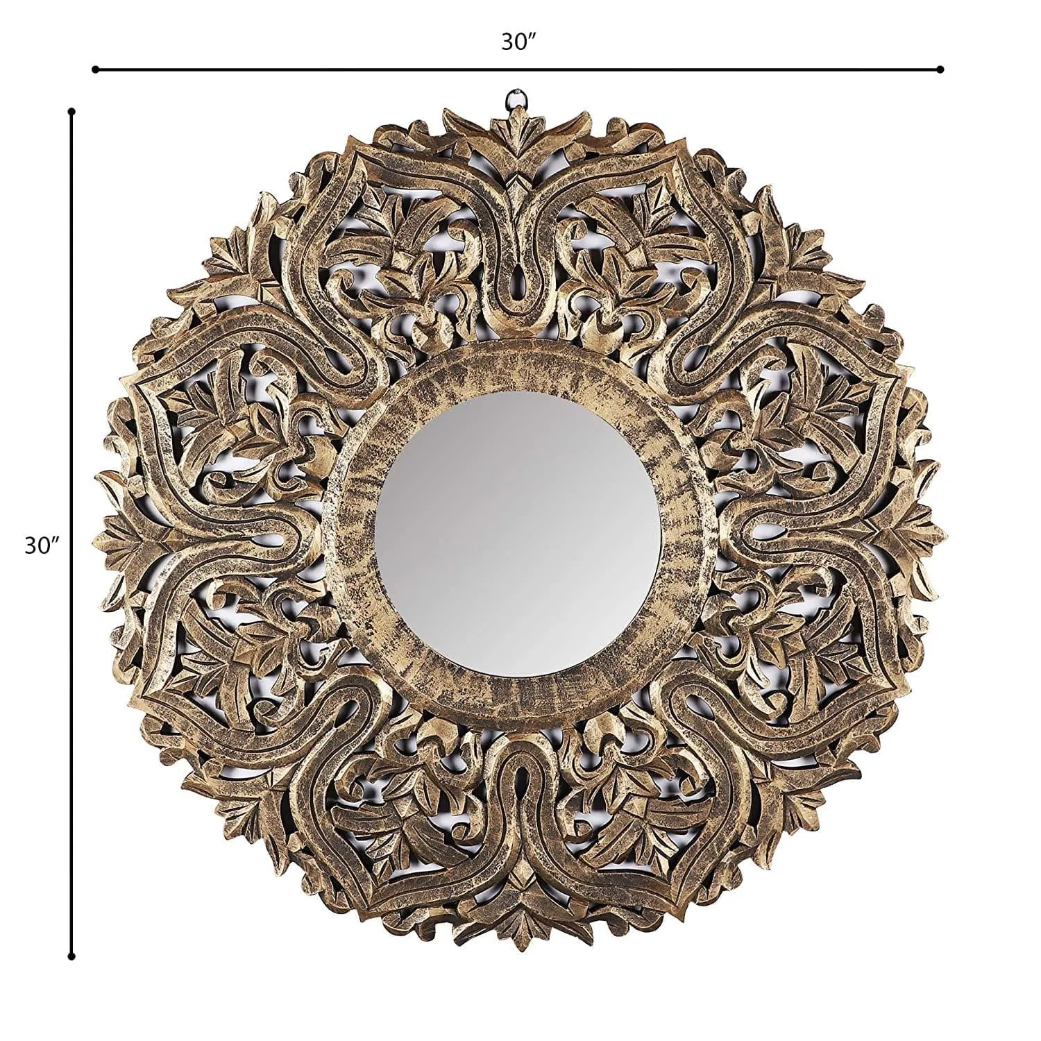 Decorative Hand Crafted Wooden Mirror Frame in Antique Gold Finish (30 x 30 Inch),