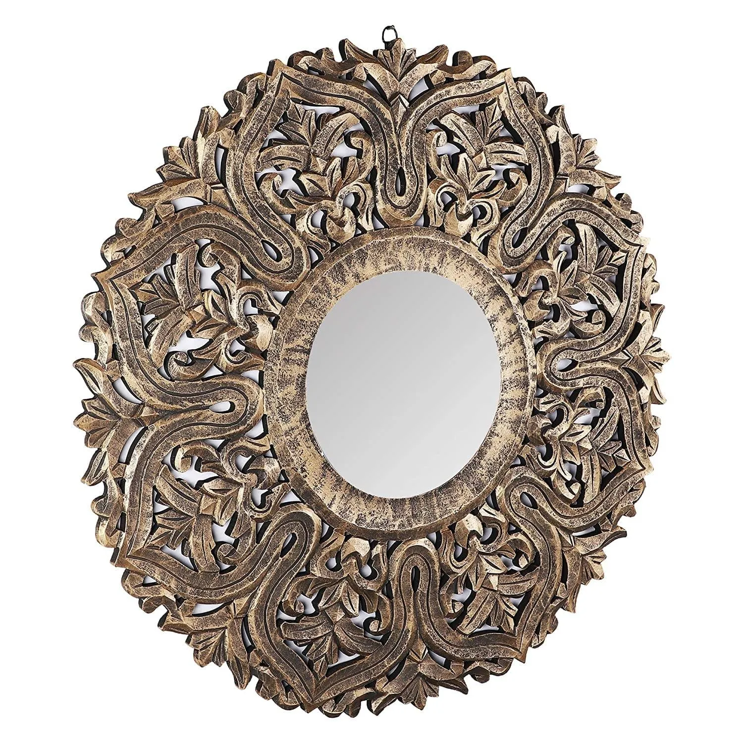 Decorative Hand Crafted Wooden Mirror Frame in Antique Gold Finish (30 x 30 Inch),