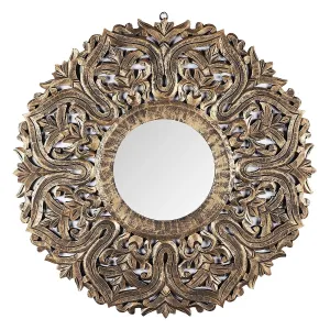Decorative Hand Crafted Wooden Mirror Frame in Antique Gold Finish (30 x 30 Inch), 