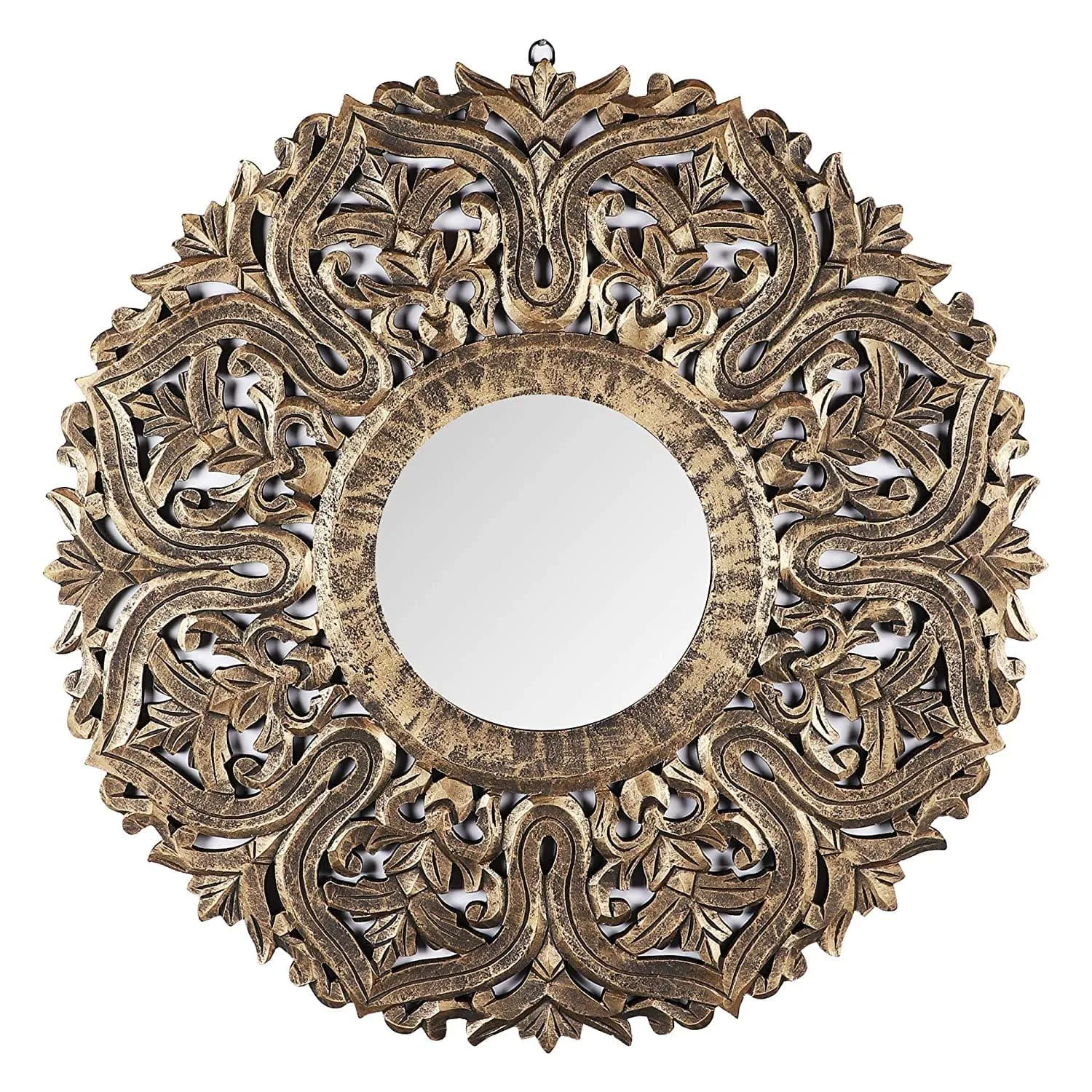 Decorative Hand Crafted Wooden Mirror Frame in Antique Gold Finish (30 x 30 Inch), 