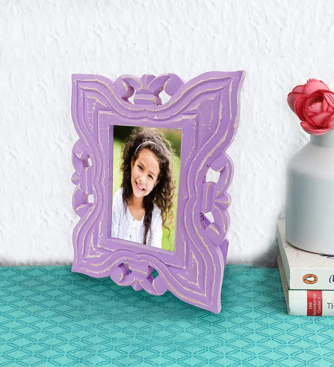 Decorative Handcrafted Wooden Photo Frame (Purple, 25 cm x 20 cm x 2 cm)