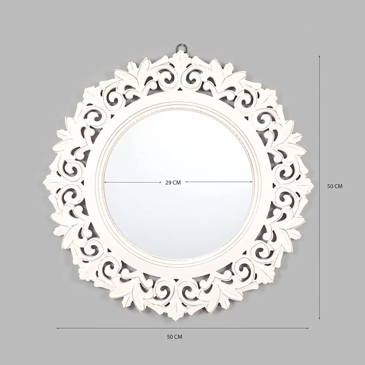 Decorative Wall Mirror for Bathroom, Living Room, White, AHMR71, 50 cm x 50 cm x 2 cm
