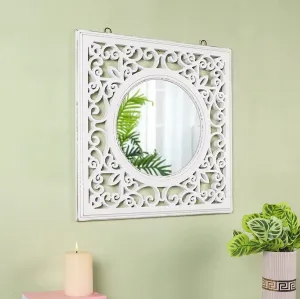 Decorative Wall Mirror for Bathroom, Living Room, White, AHMR72, 50 cm x 50 cm x 2 cm 