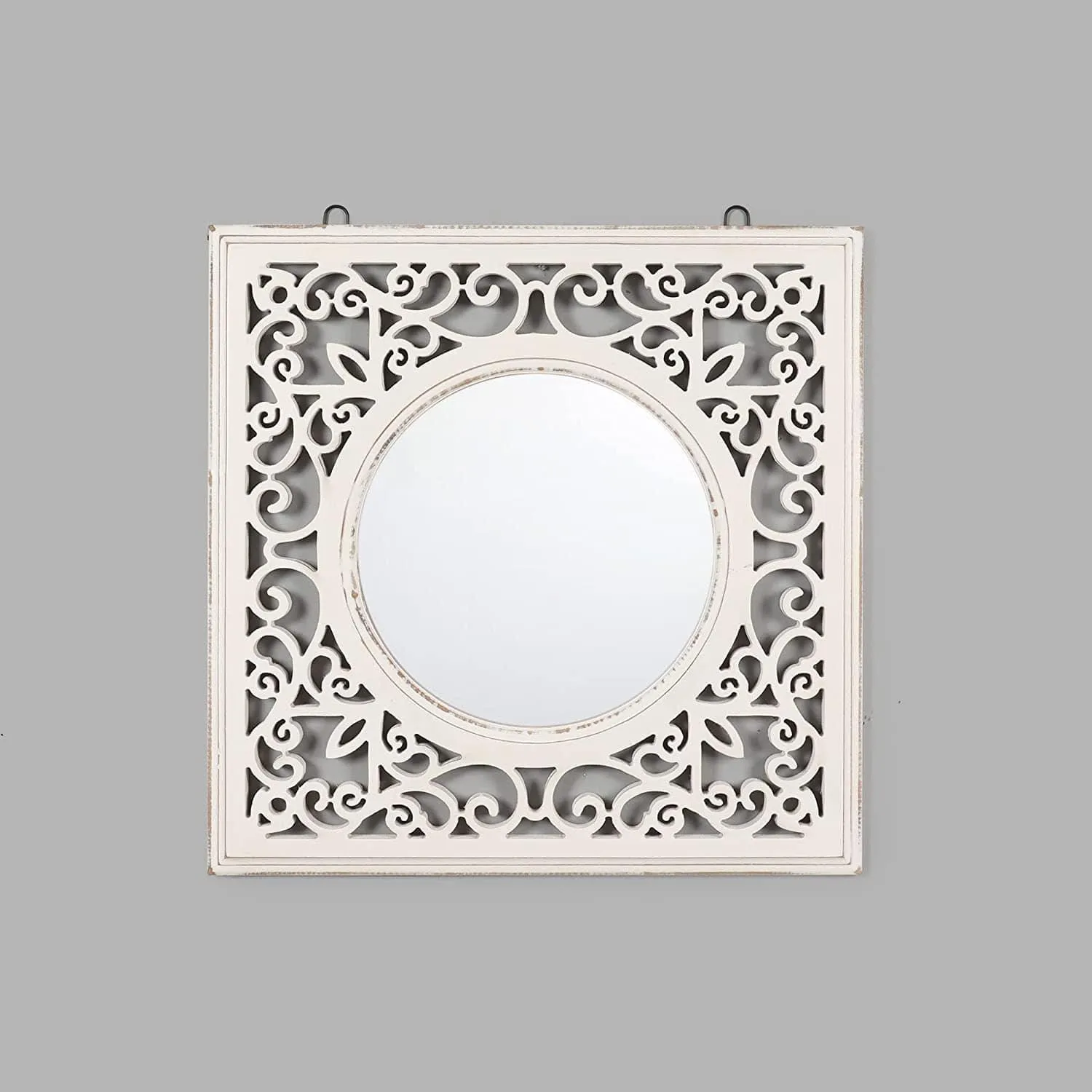 Decorative Wall Mirror for Bathroom, Living Room, White, AHMR72, 50 cm x 50 cm x 2 cm