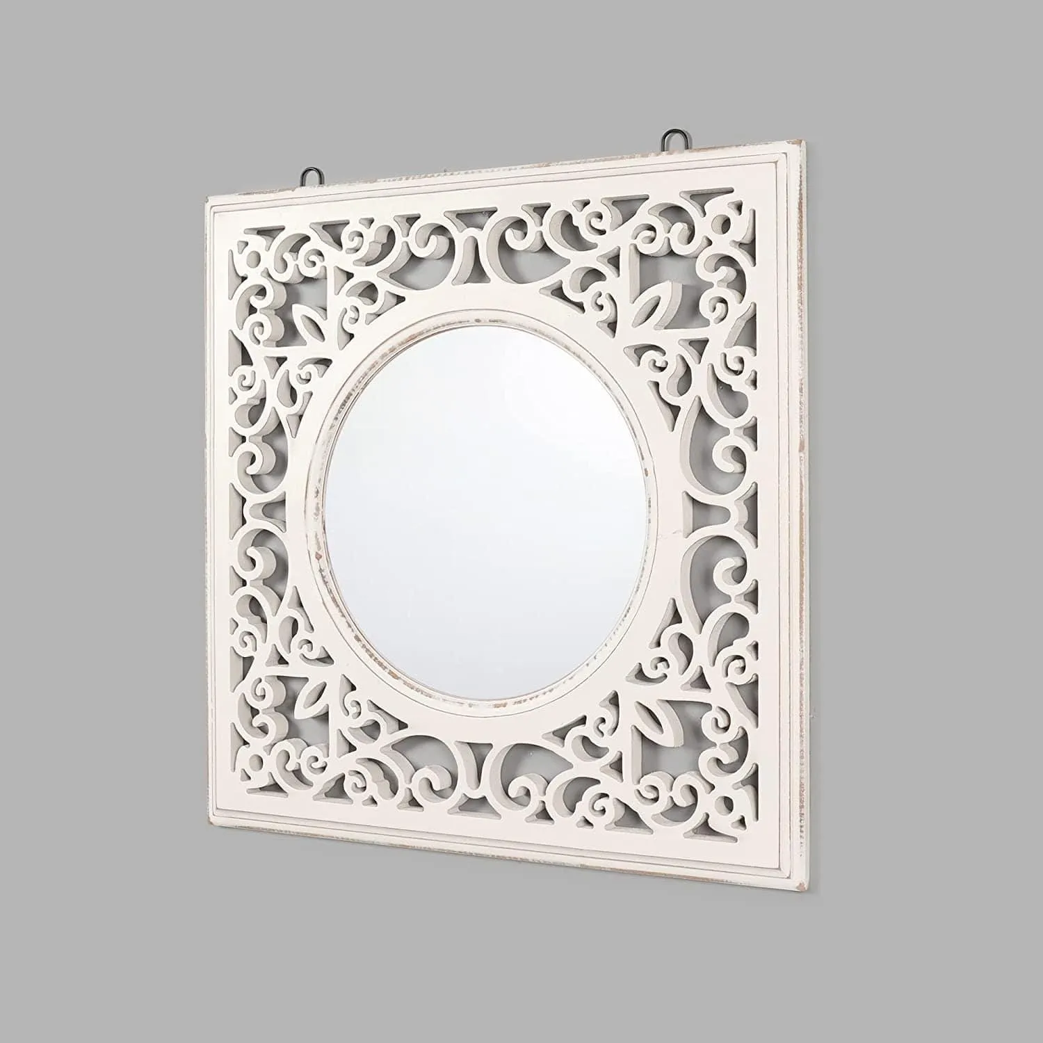 Decorative Wall Mirror for Bathroom, Living Room, White, AHMR72, 50 cm x 50 cm x 2 cm